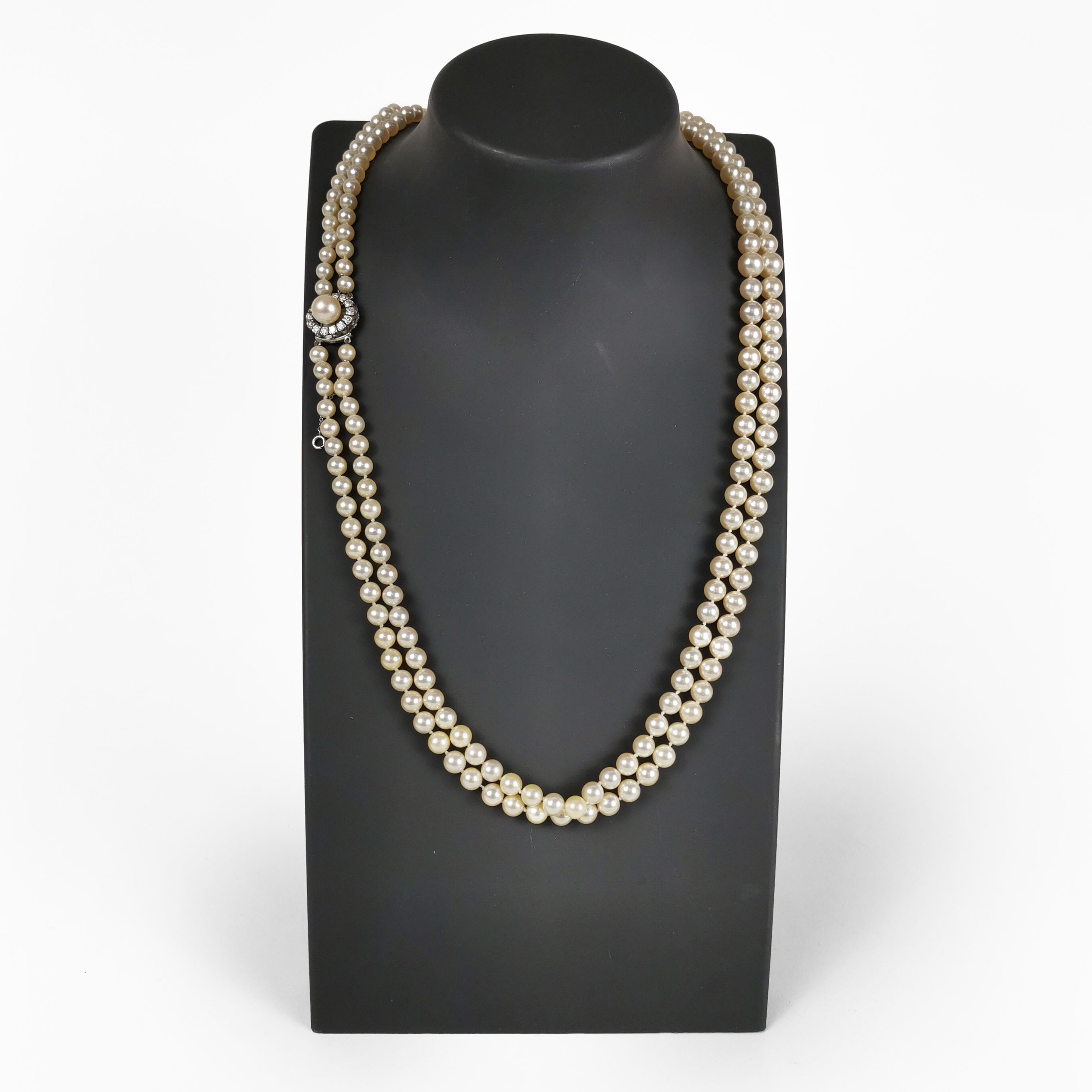 Sautoir Deux Rangs Perles Fantaisie Et Verre Brun Roux - 86 Cm - Occasion Bon état