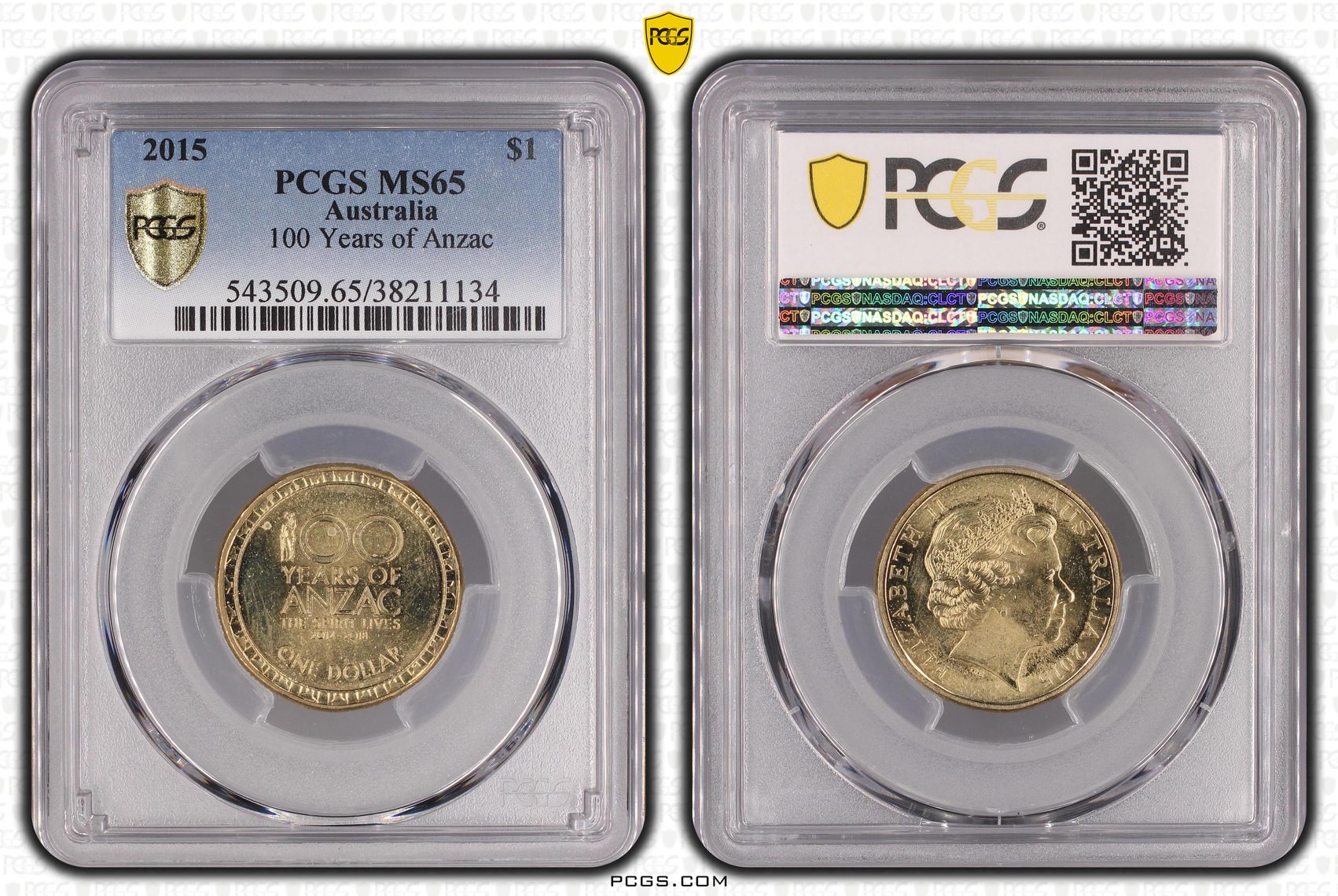 2015 Australia One Dollar, $1 100 Years of Anzac PCGS - MS65 -134