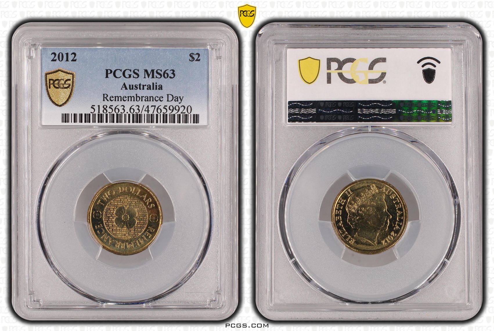 Remembrance Day, Two Dollar, 2012, PCGS MS 63