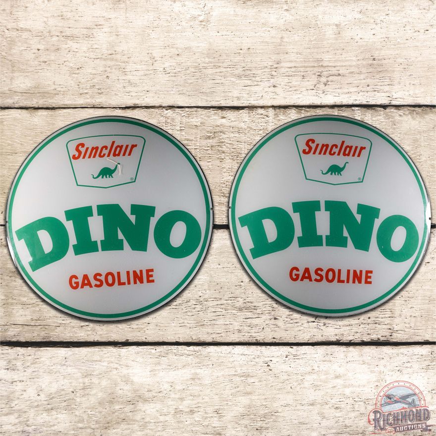2 NOS Sinclair Dino Gasoline 13.5" Gas Pump Globe Lenses PAIR