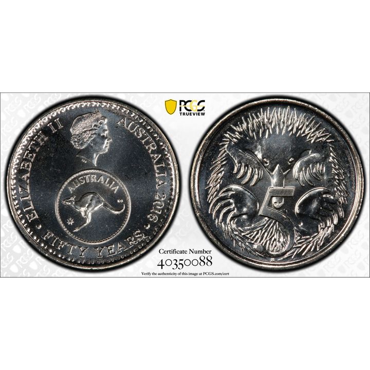 Elizabeth II, 50 Yrs Decimal Currency, Five Cent, 2016, PCGS MS68