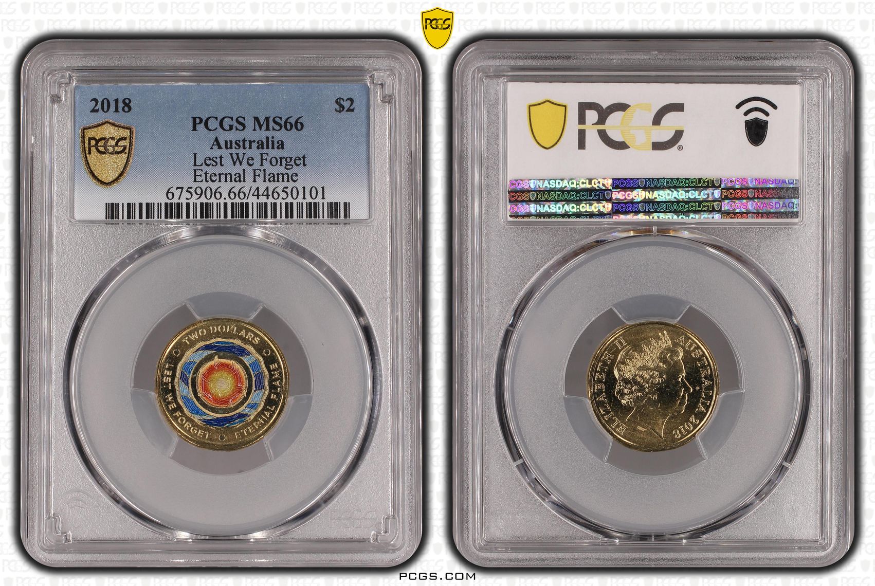 284 · 2018 Australia Two Dollar, $2 Lest We Forget - Eternal Flame PCGS - MS66 -101