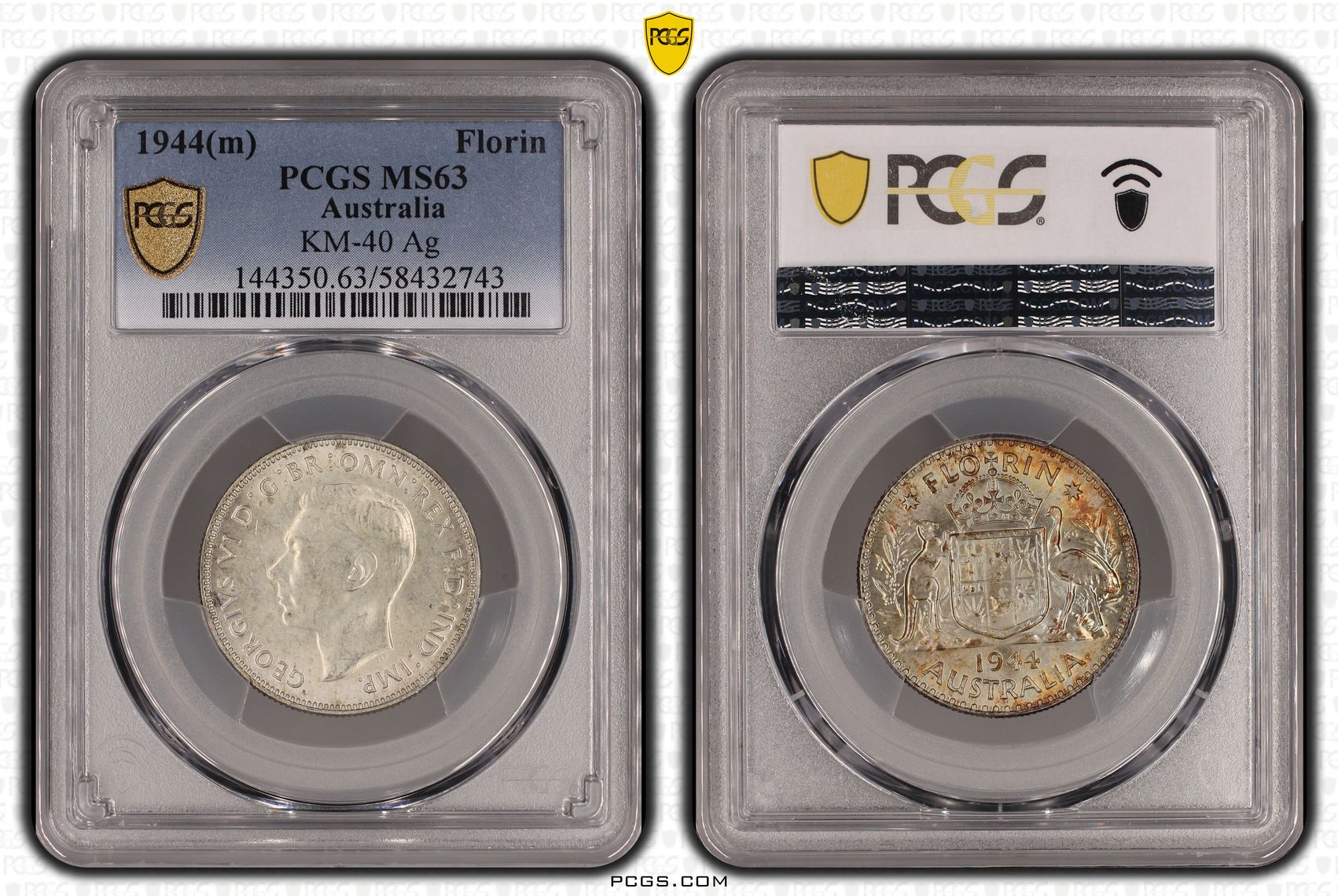 George VI, Florin, 1944(m), PCGS MS63