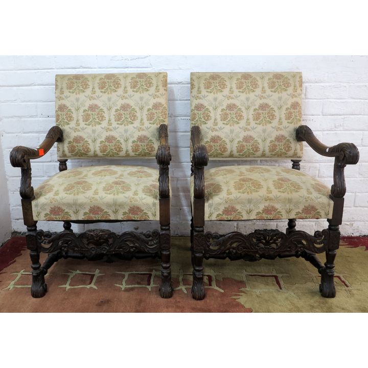 PAIR OF 19TH CENTURY DUTCH CARVED OAK ARMCHAIRS