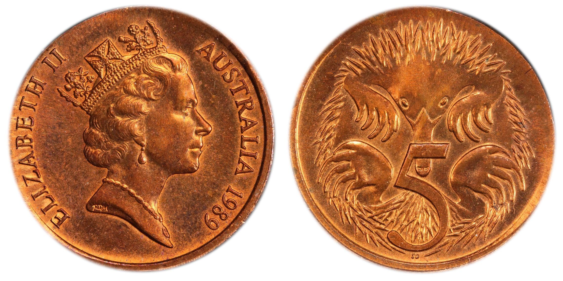 205 · Elizabeth II, Five Cents, 1989, PCGS MS63RB