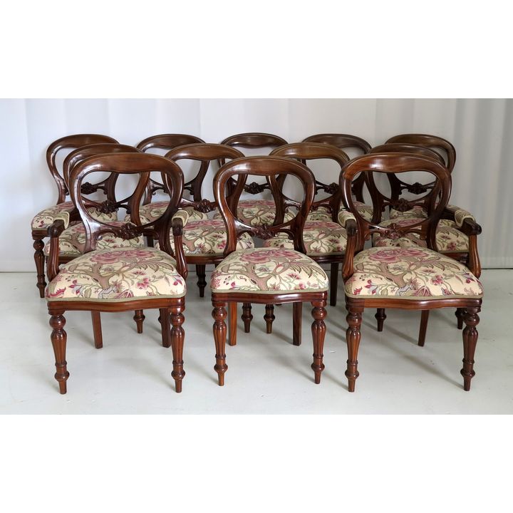 SET OF 12 VICTORIAN STYLE MAHOGANY DINING CHAIRS