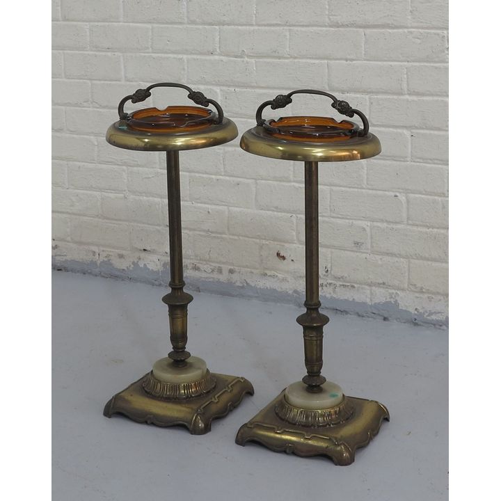 PAIR OF BRASS PLATED METAL STANDARD ASHTRAYS