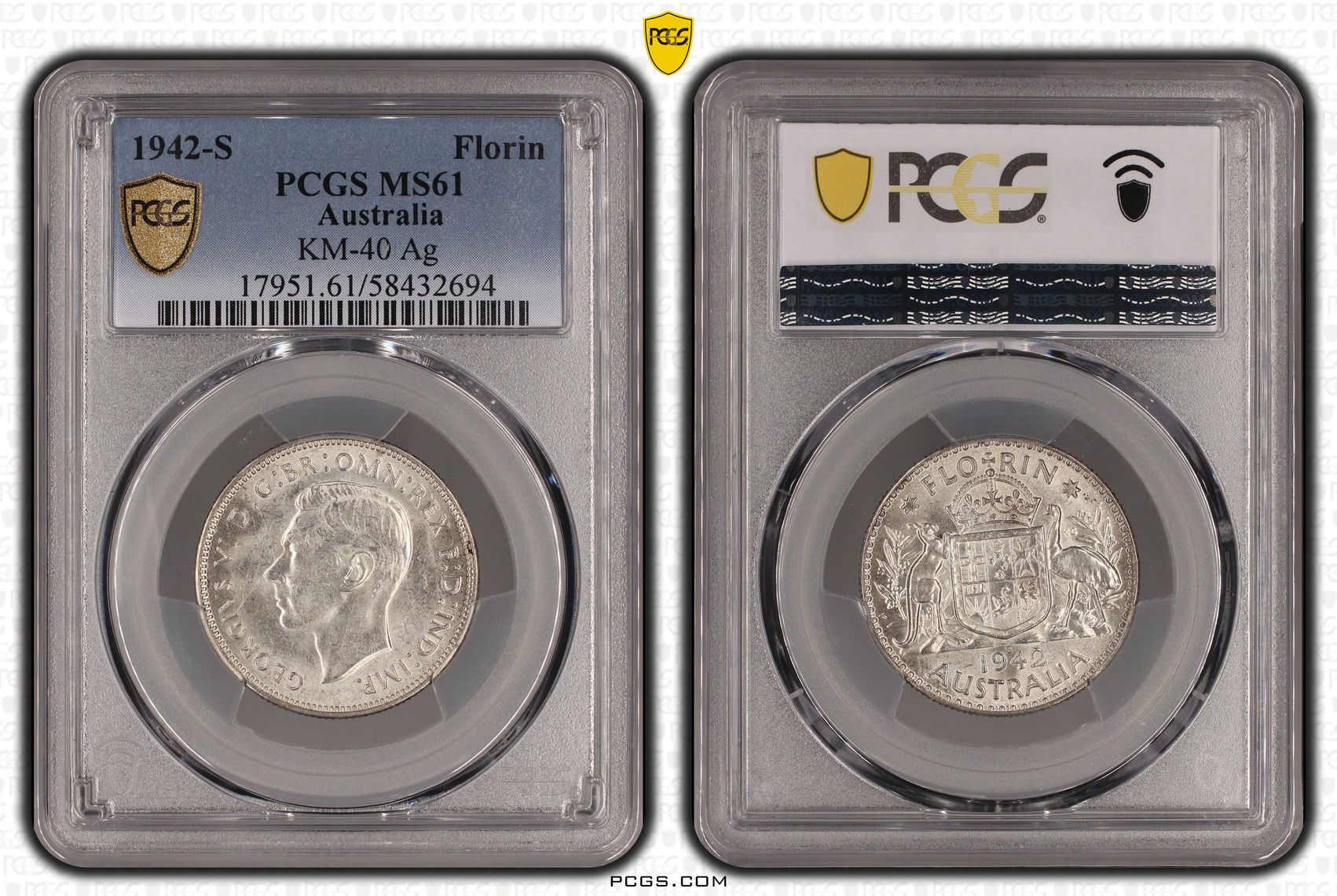 KM-40 Silver, Florin, 1942-S, PCGS MS61