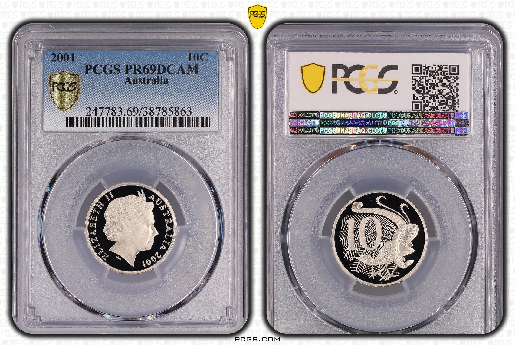 Elizabeth II, Ten Cent, 2001, PCGS PR69DCAM