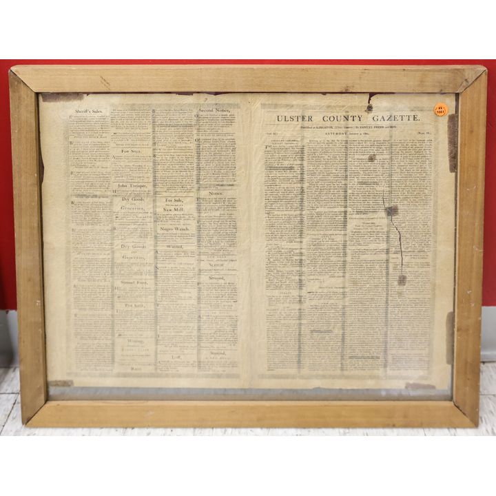 Antique Ulster County Gazette Framed Newspaper 21''x26''