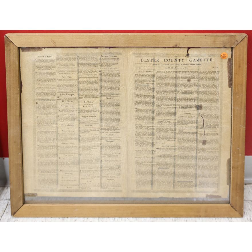 Antique Ulster County Gazette Framed Newspaper 21''x26''