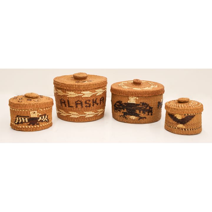 4pc Tsimshian Pictorial Covered Indian Baskets
