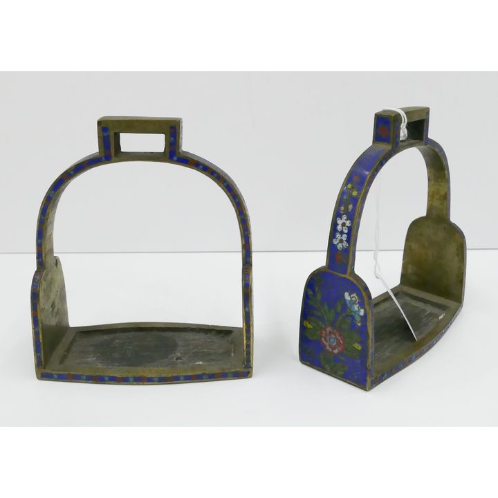 Pair Antique Chinese Cloisonne Stirrups- 5.25''