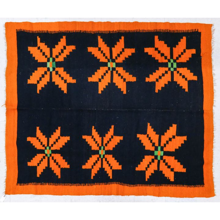 Peruvian Orange & Blank Wool Blanket- 6.5' x 5.5'