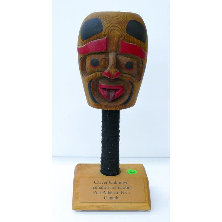 NW Coast Tsehaht Carved Cedar Rattle on Stand 13''