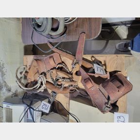 Vintage Sears tool belts, horse hangs, and whip