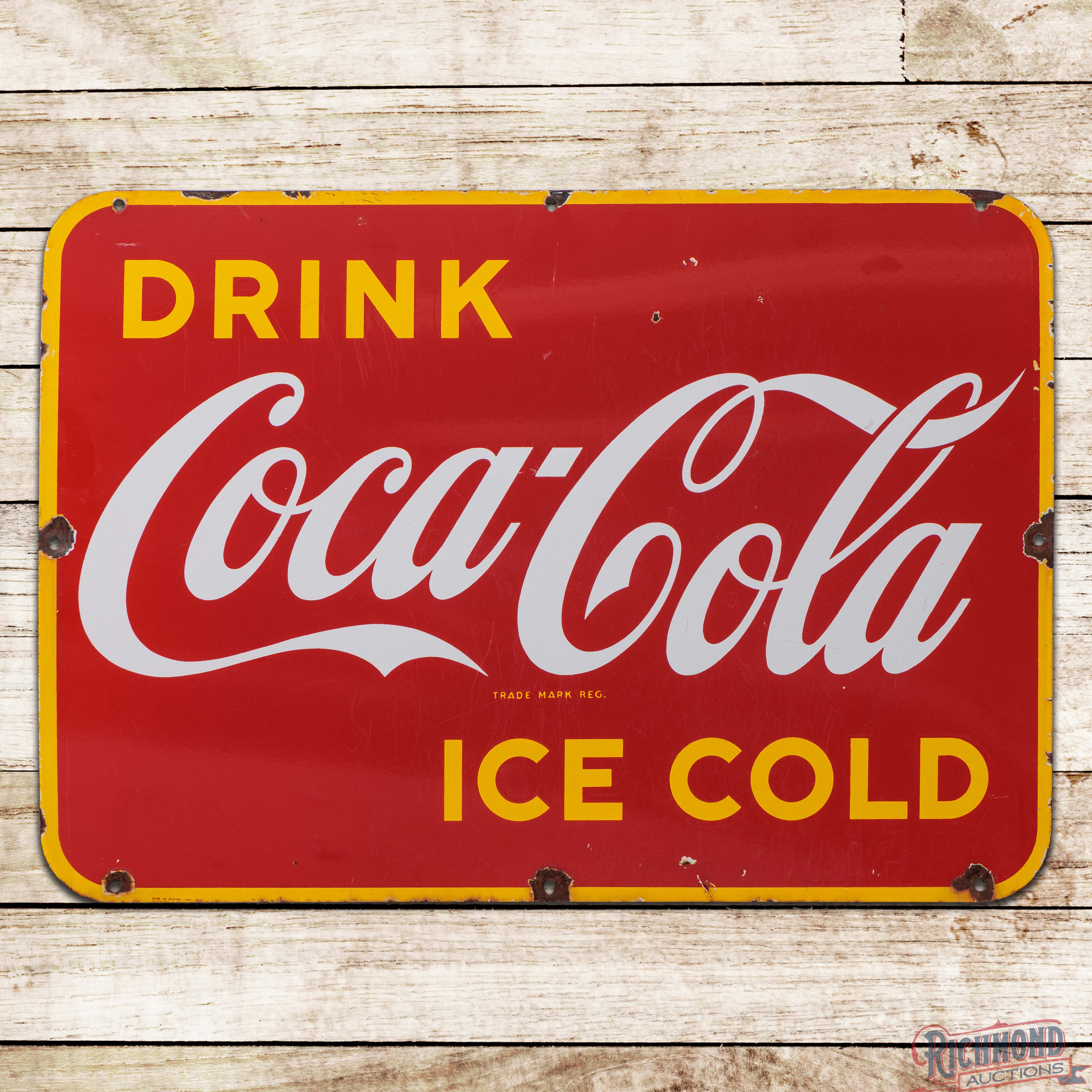 1951 Drink Coca Cola Ice Cold Single Sided Porcelain Sign | Richmond ...