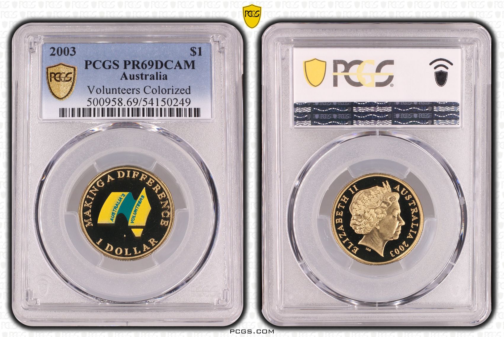 Volunteers Colourised, One Dollar, 2003, PCGS PR69DCAM