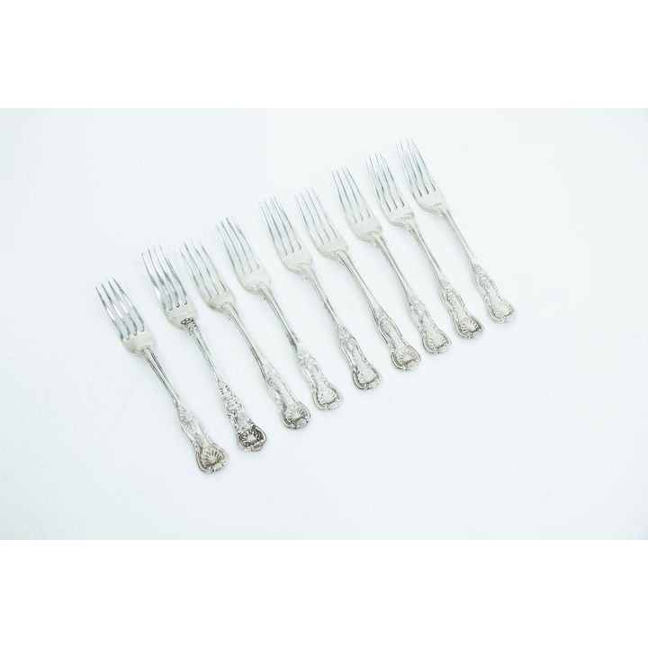 Nine silver Kings pattern dinner forks