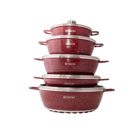 10 Piece Bosch Non Stick Pot Set Red Pot Set | ONE LID BROKEN