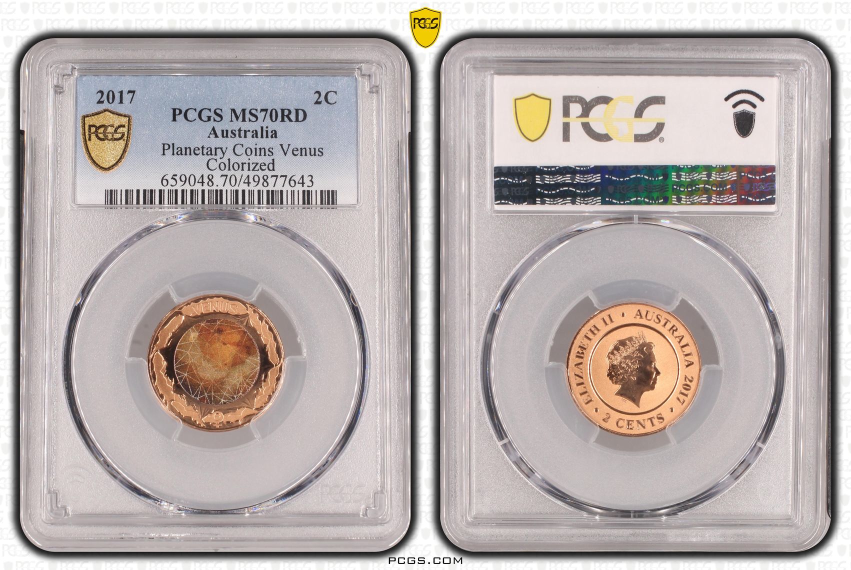 Planetary Coins Venus Colorized, Two Cent, 2017, PCGS MS70RD