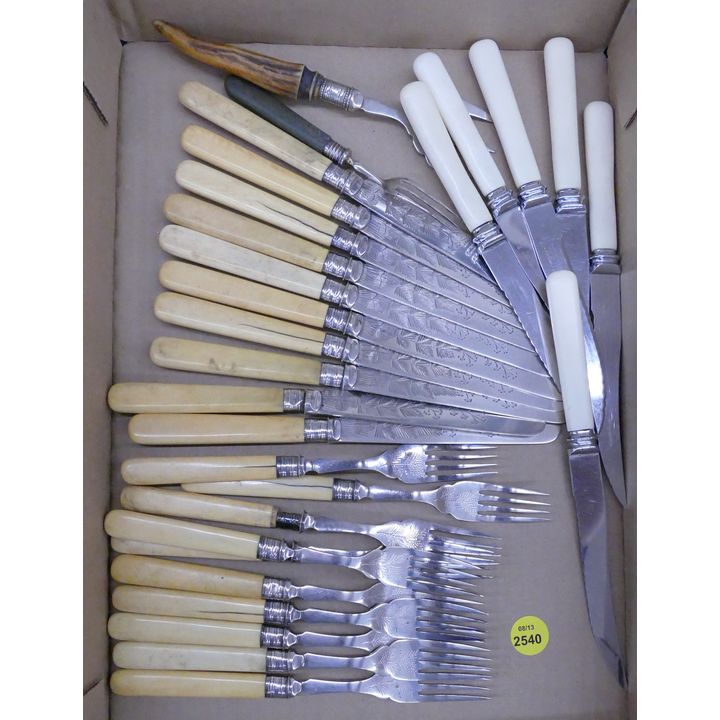 Box Antique Sheffield Fork & Knife Set Etc