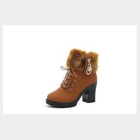 Winter Women Ladies New High Thick Heel Shoes with Plush Martin Boots Brown EU 37