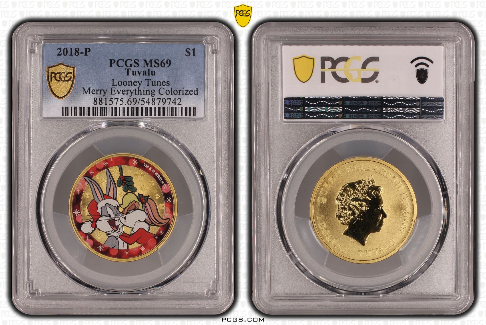 280 · Tuvalu, Looney Tunes Merry Everything Colorized, One Dollar, 2018-P, PCGS MS69