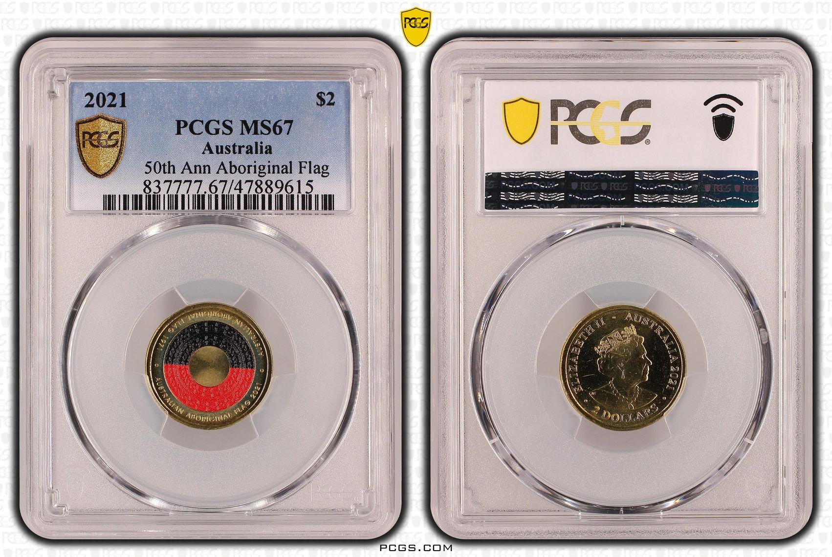 Elizabeth II, 50th Ann Aboriginal Flag, Two Dollar, 2021, PCGS MS67