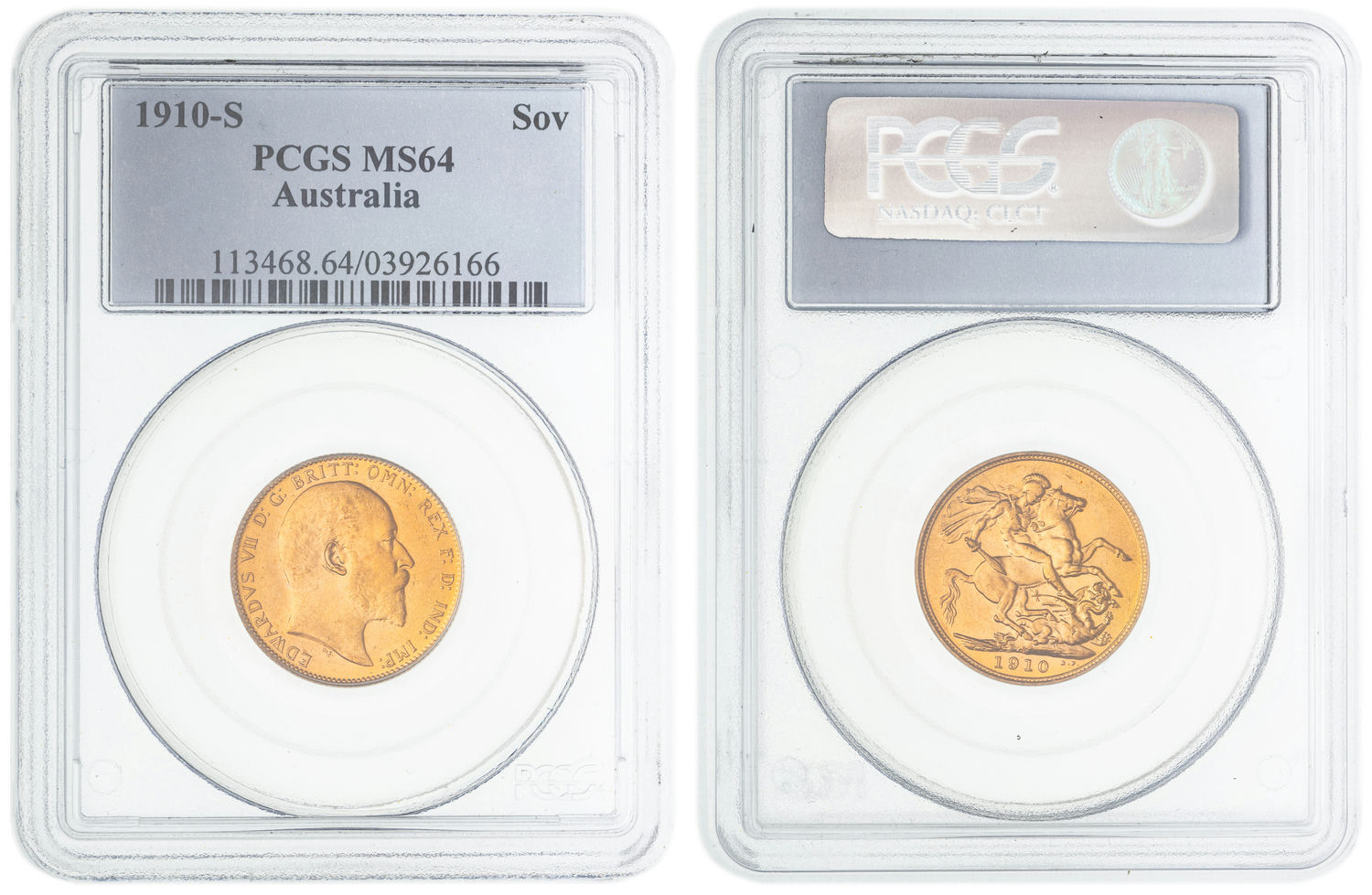 Edward VII, St George Reverse, Sovereign, 1910-S, PCGS MS64