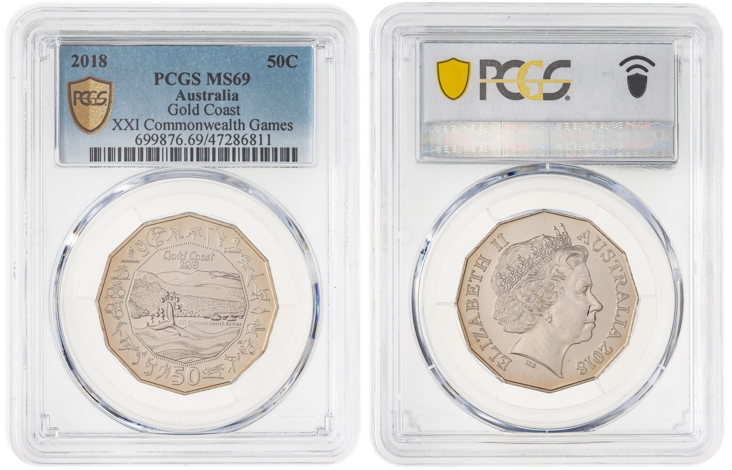 Elizabeth II, Gold Coast XXI Commonwealth Games, Fifty Cent, 2018, PCGS MS69