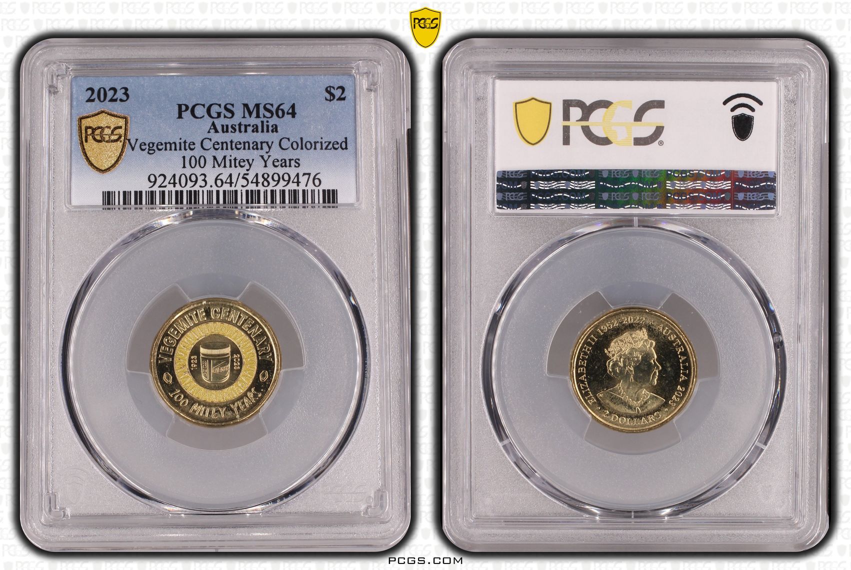 Vegemite Centenary Colorized 100 Mitey Years, Two Dollar, 2023, PCGS MS64