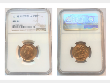 1915 King George V Sydney Mint Gold Sovereign NGC Graded MS63