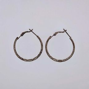 Vintage Etched Silver Tone Pierced Hoop Earrings