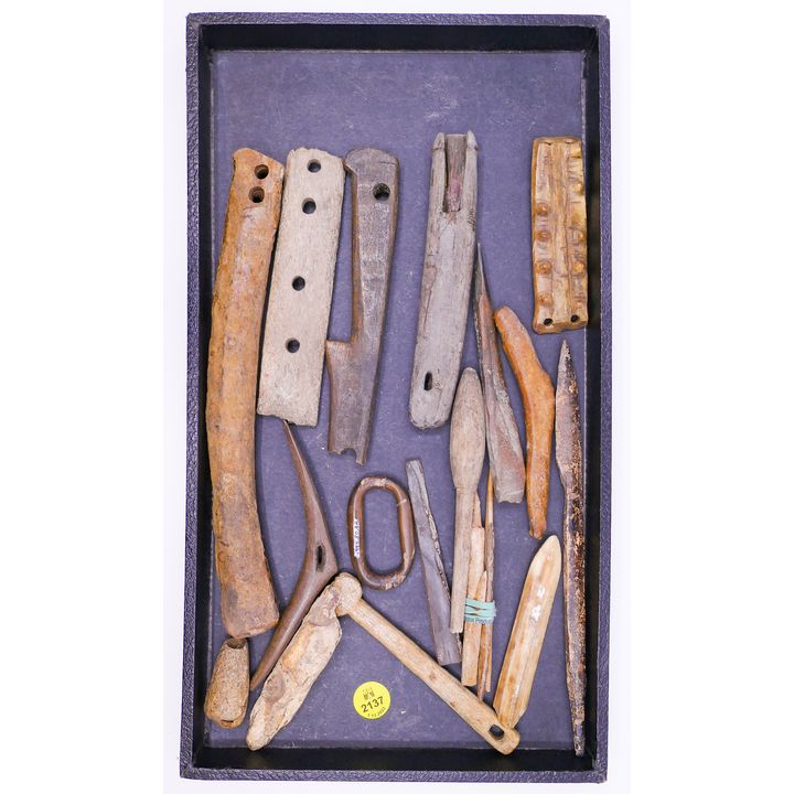 Tray 20pc Antique Eskimo Bone Implements