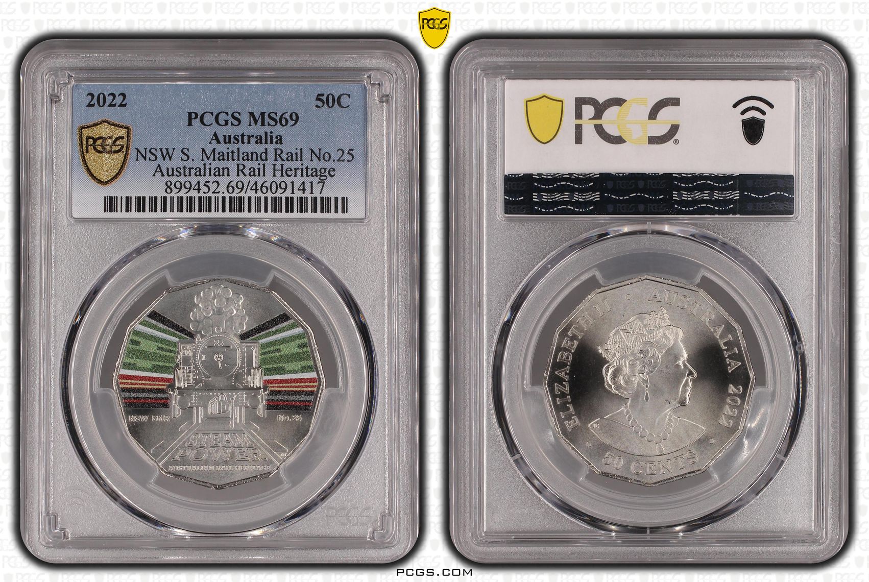 NSW S. Maitland Rail No.25 Australian Rail Heritage, Fifty Cent, 2022, PCGS MS69