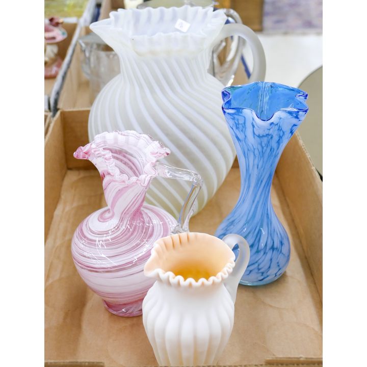 Box 4pc Art Glass Pitchers & Vase
