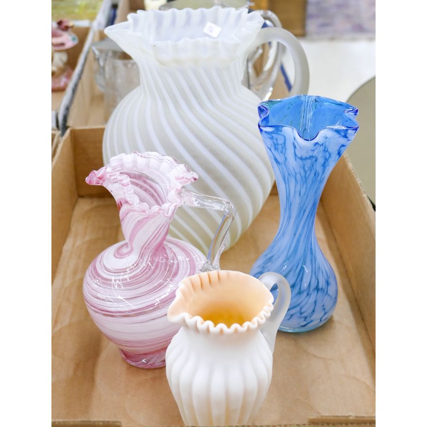 Box 4pc Art Glass Pitchers & Vase