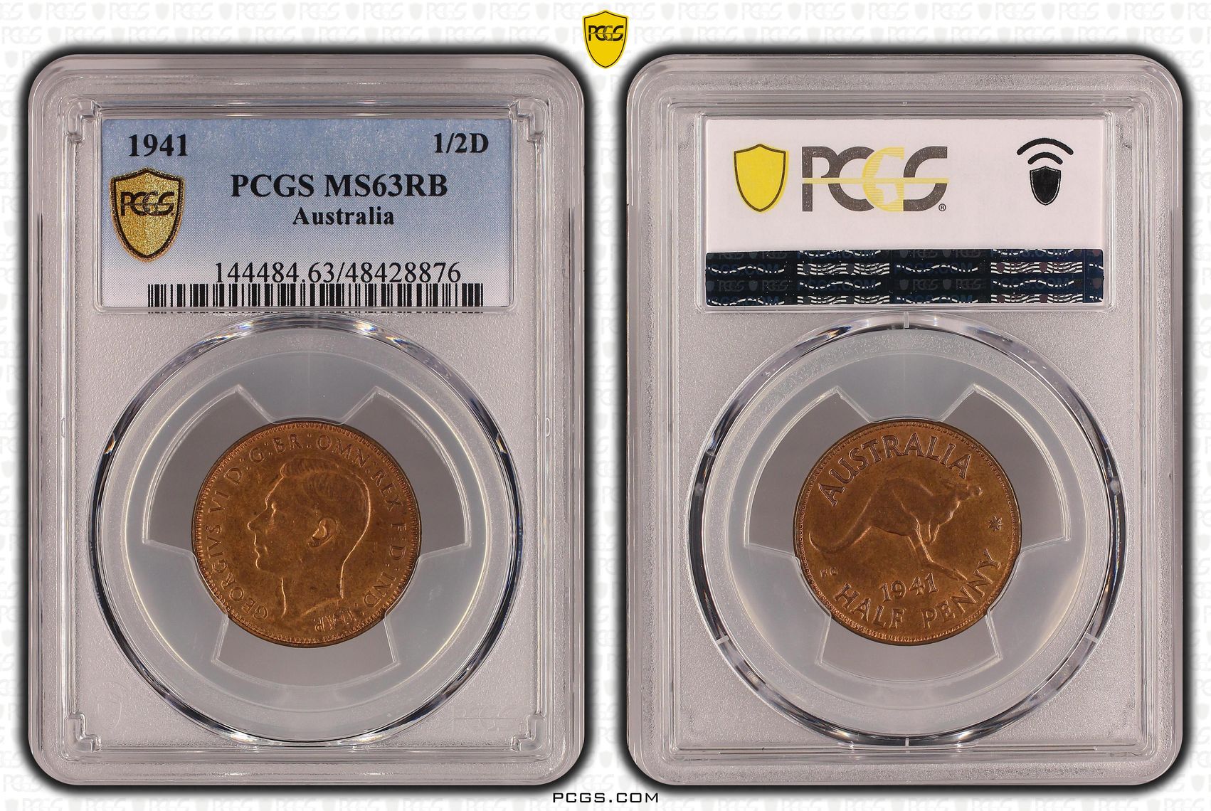 Halfpenny, 1941, PCGS MS 63RB