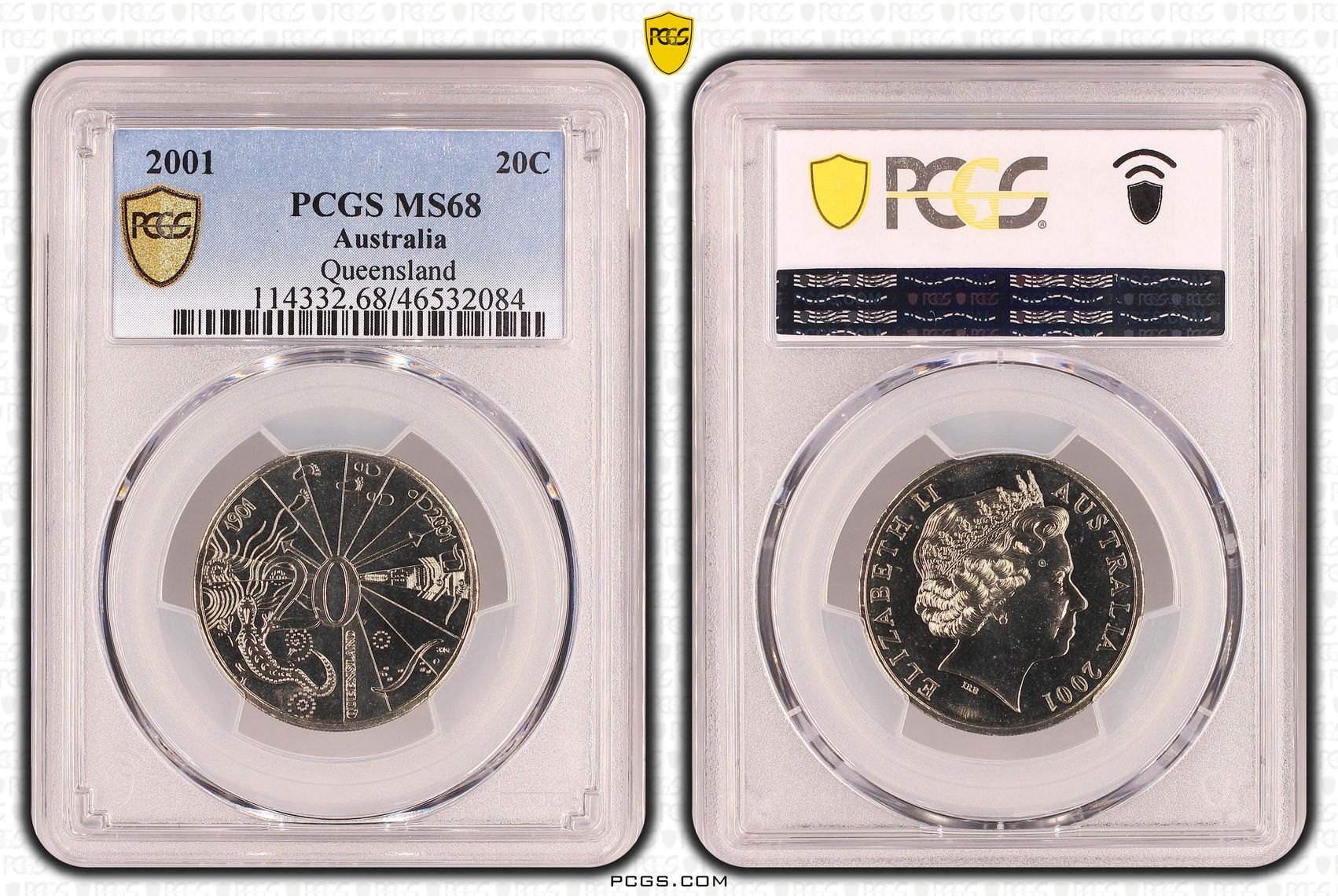 Queensland, Twenty Cent, 2001, PCGS MS68
