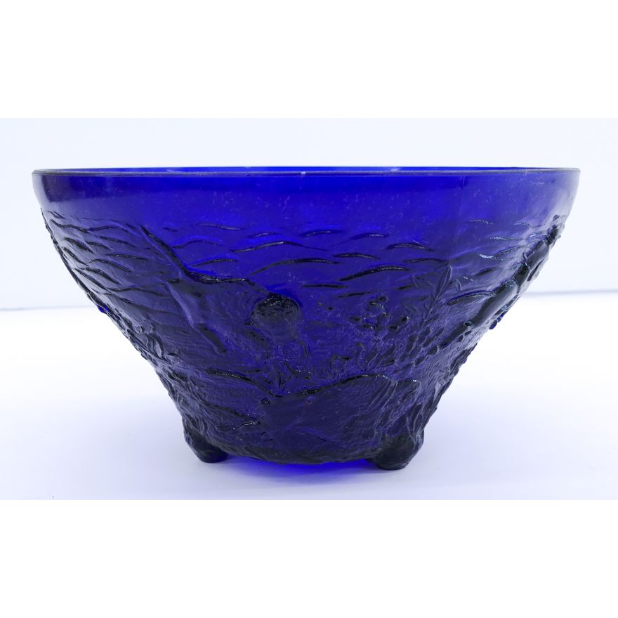 Large Vintage Cobalt Cameo Glass Bowl 12''