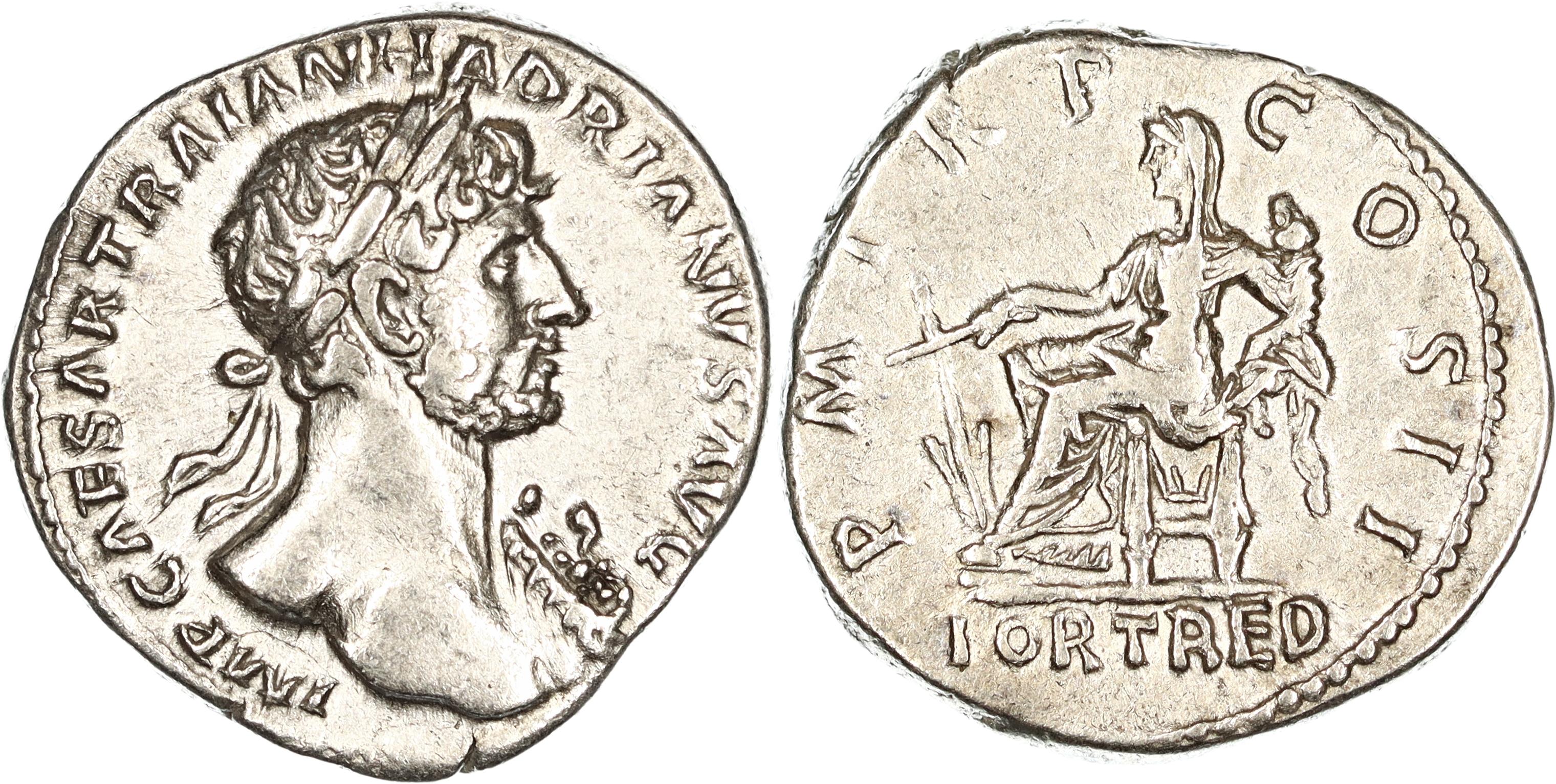 Roman Empire, Hadrian, Silver Denarius, 118 AD , VF