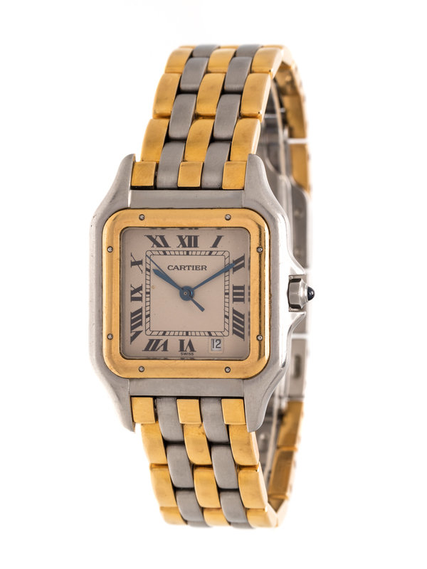 CARTIER, STAINLESS STEEL AND YELLOW GOLD REF. 187949 'PANTHÈRE' WRISTWATCH