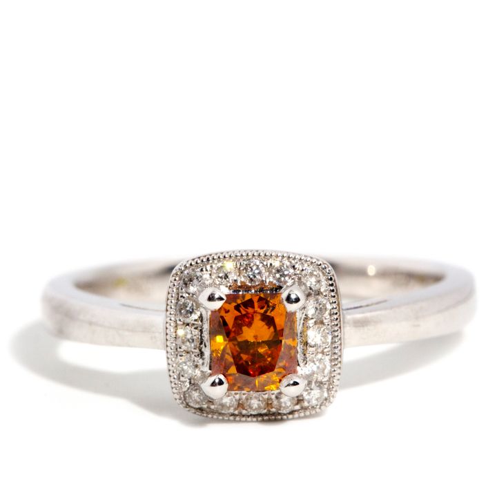 0.45 Carat Orange Diamond Halo Ring,
