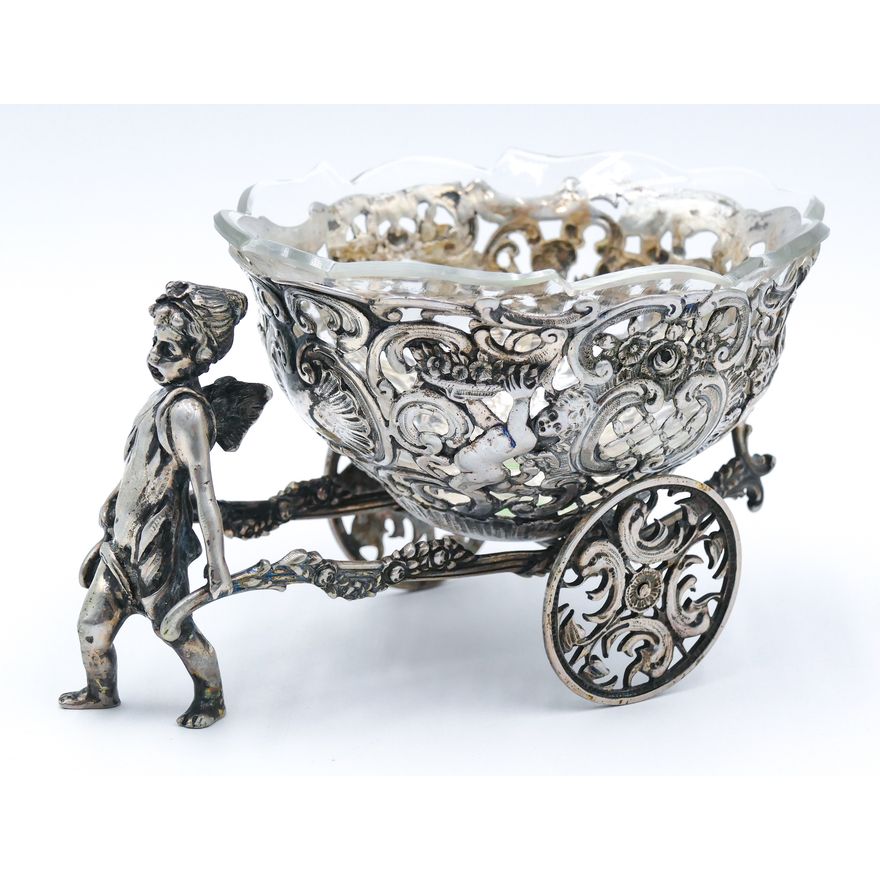 Continental 800 Silver Cherub Chariot Salt Dish 3'' - 232g