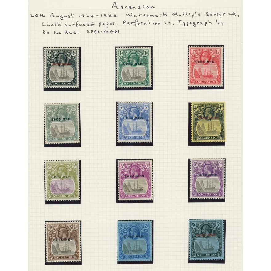 Ascension 1924-33 Watermark Script CA ½d. to 3/-, set of twelve, each ...