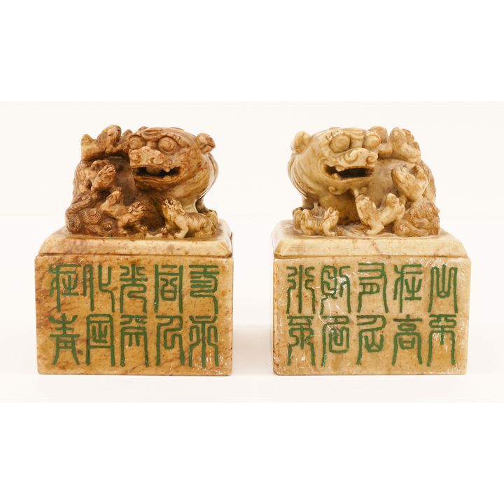 Pair Chinese Qing Soapstone Large Seals