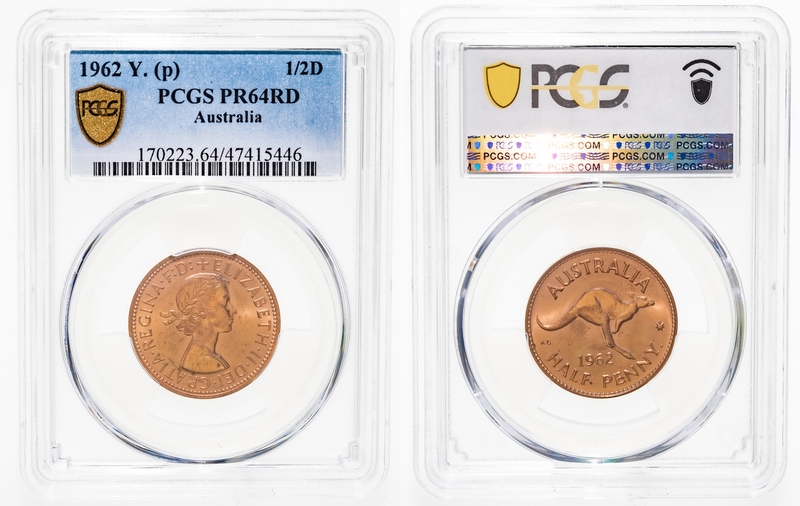 Elizabeth II, Halfpenny, 1962 Y., PR 64RD