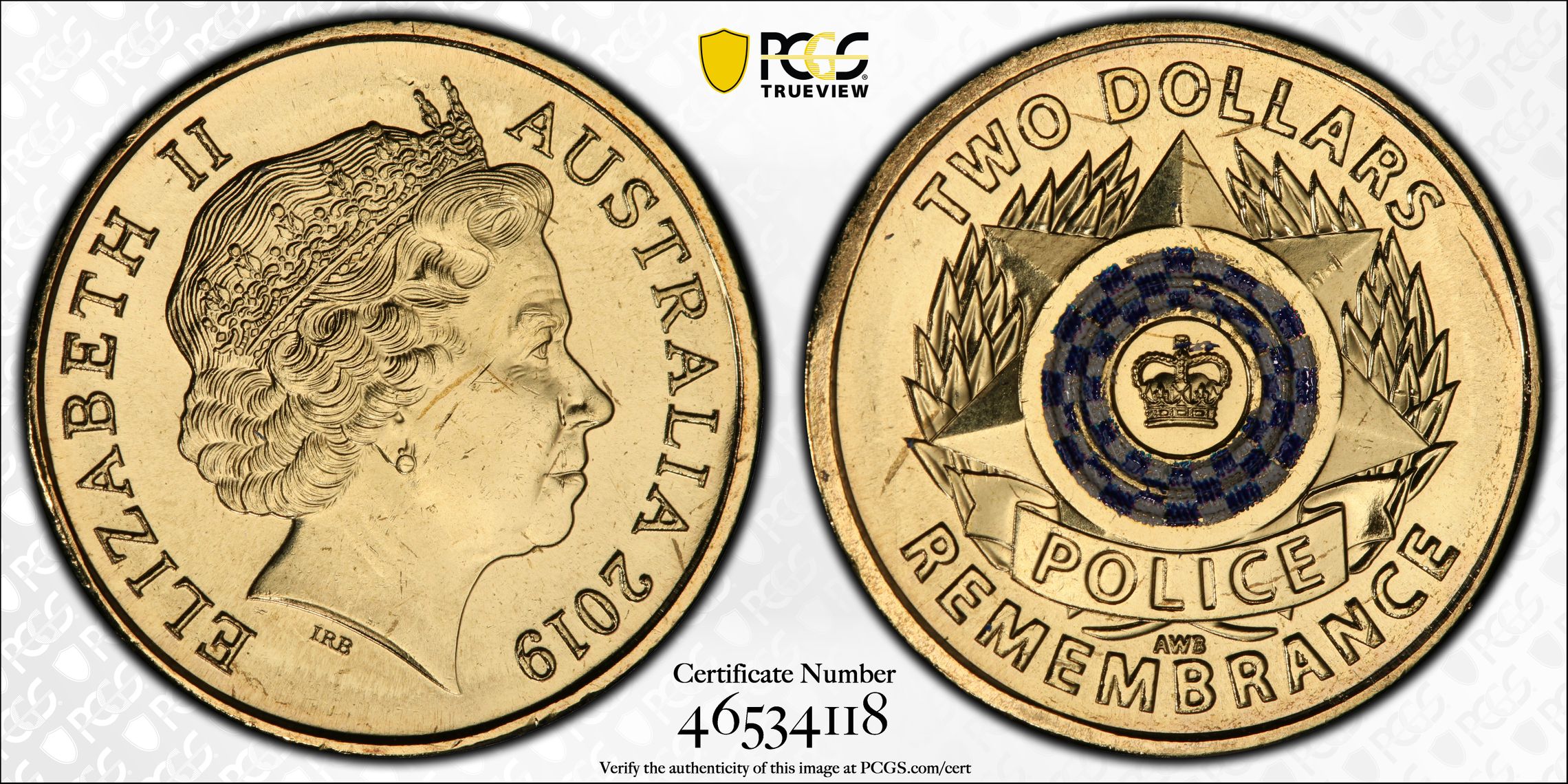 Police Remembrance Colorized, Two Dollar, 2019, PCGS MS66