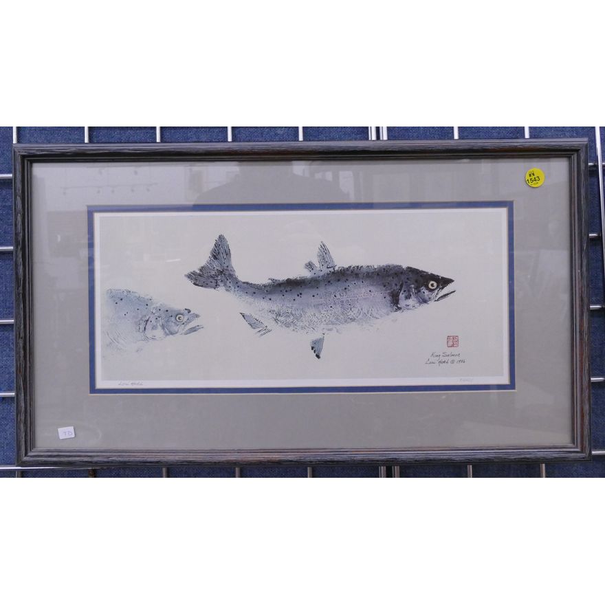 Lori Hatch King Salmon Signed Lithograph Framed- 13x23''